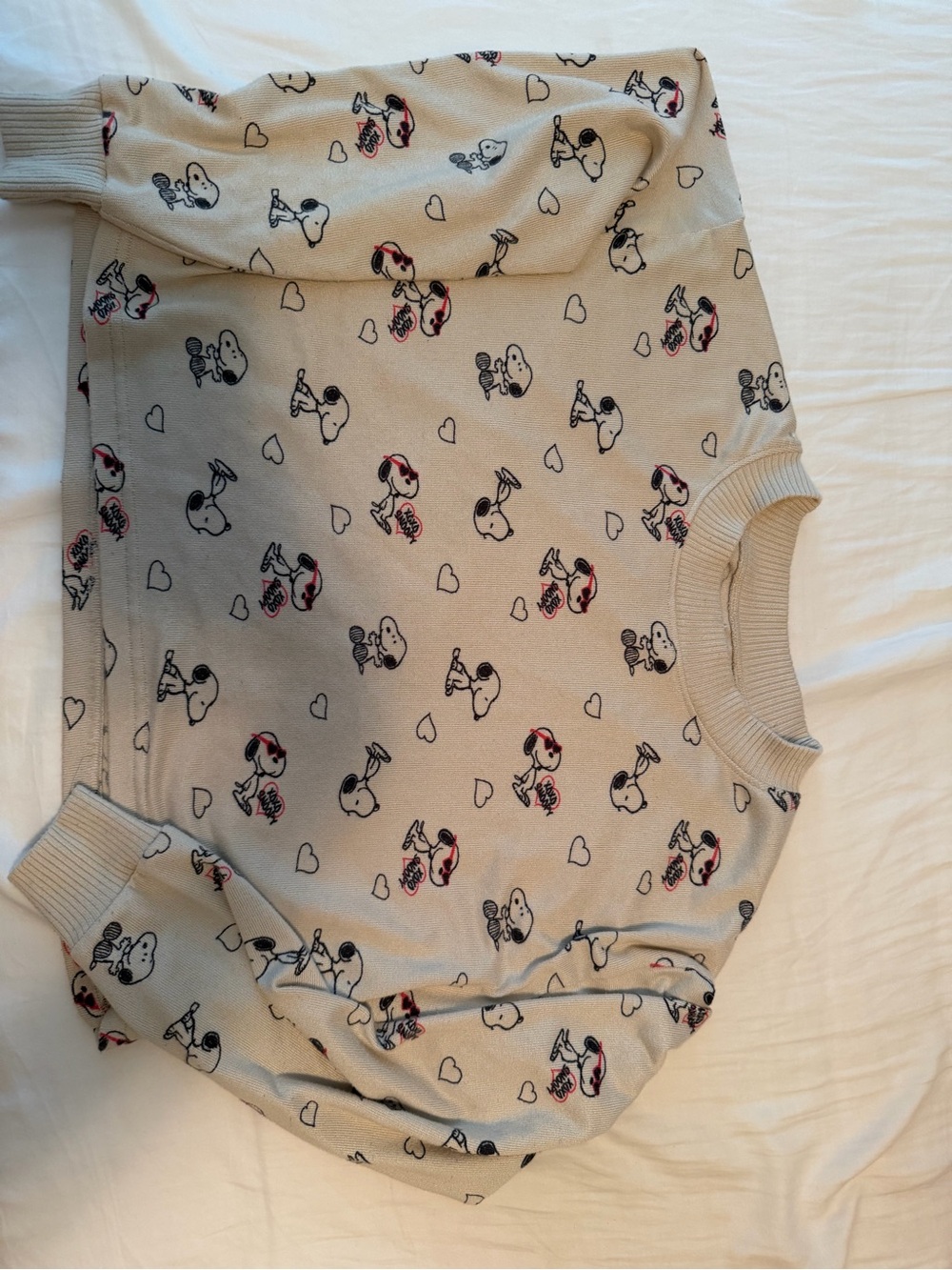 American Eagle Outfitters Beige Snoopy Pattern Long Sleeve PJ tee